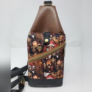 Handmade Brown Character Crossbody Travel Sling Pouch - Plus Size Friendly